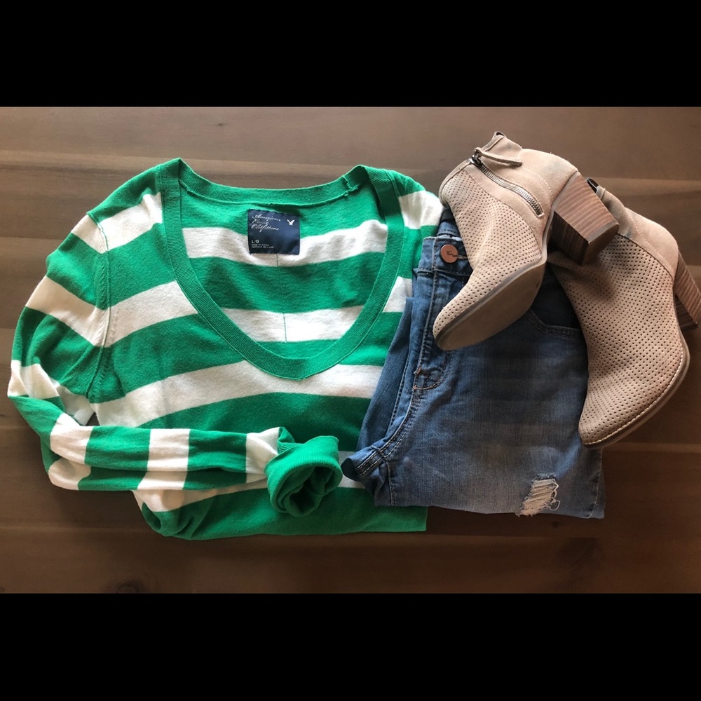 Green and white sweater